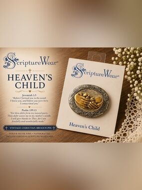 Scripture Wear “Heaven’s Child” Vintage Christian Brooch Pin Gold & Silver Tone